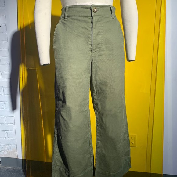 Madewell Pants - Madewell Wide Leg Olive Twill Pants w/ Button Fly